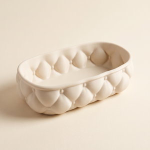 Tufted quilted vanity tray in matte Bone, 3D printed catchall for jewellery, keys and perfume