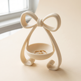 Coquette bow catchall dish in matte Bone, 3D printed jewellery and trinket tray