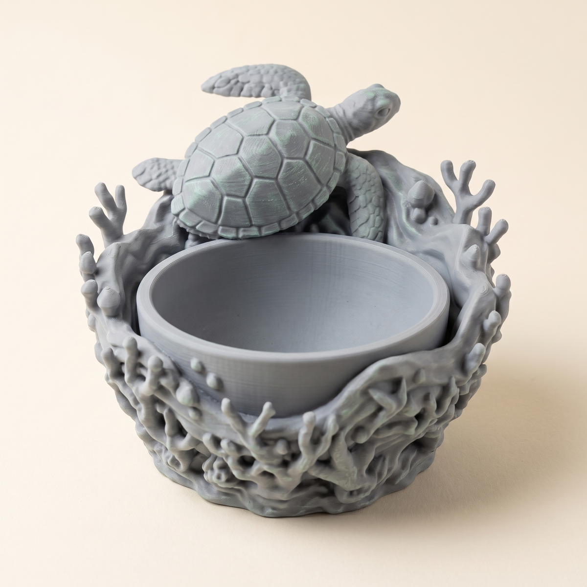 Ocean sea turtle catchall bowl and coral tray in matte Ash with sea-glass green