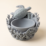 Ocean sea turtle catchall bowl and coral tray in matte Ash with sea-glass green