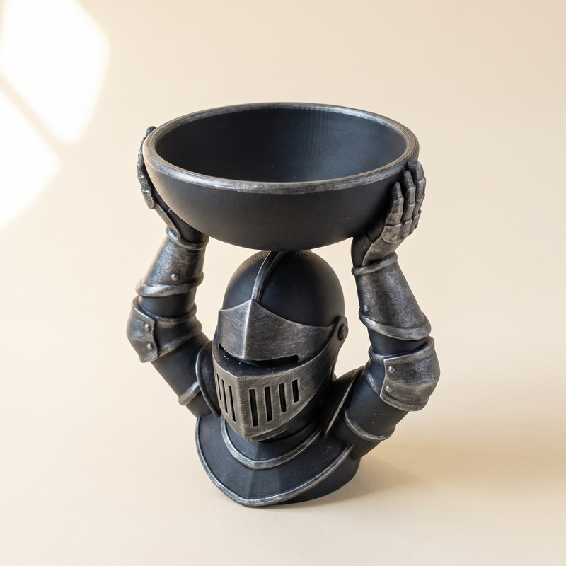 Knight catchall tray in Obsidian, sculptural 3D printed desk and key bowl