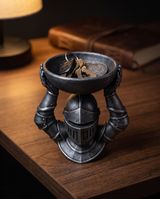Knight catchall tray on a walnut desk holding keys and a coin