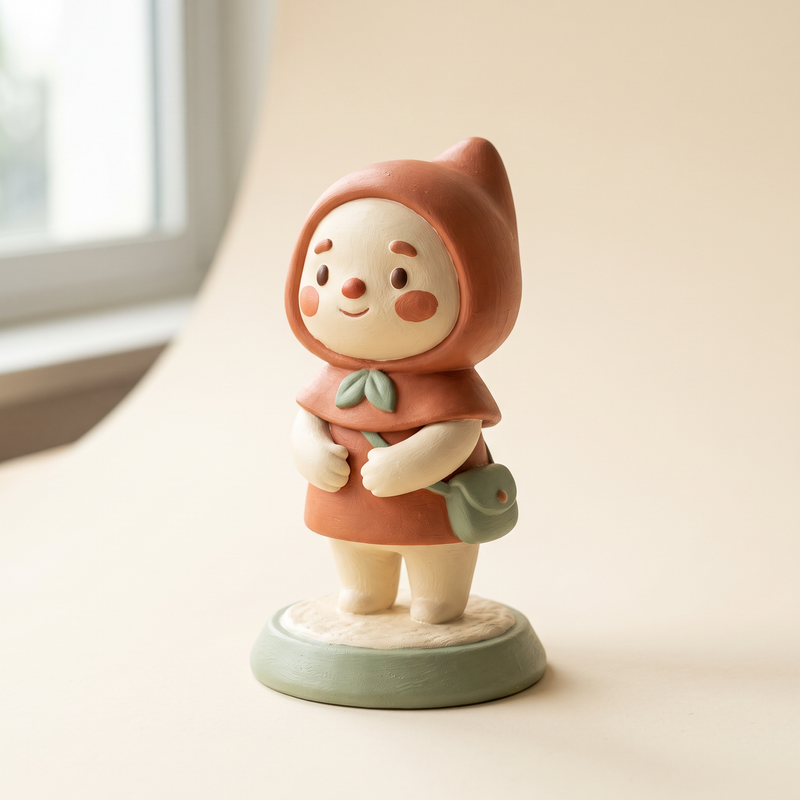 Custom 3D printed collectible figure, hand-painted in a warm matte palette