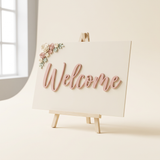 Custom baby shower welcome sign, layered 3D printed script lettering on an easel