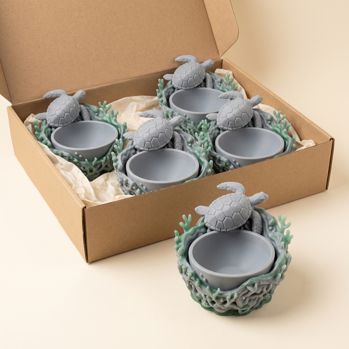 Trade case of six ocean sea turtle catchall bowls
