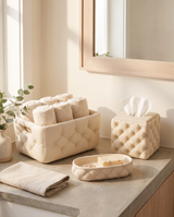 The Bathroom Set styled together on a stone bathroom counter