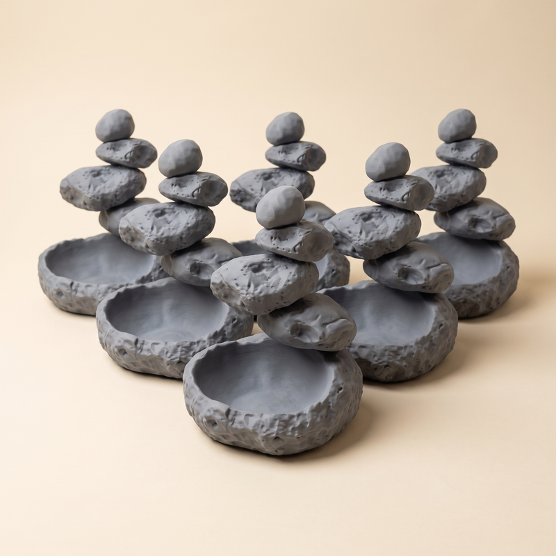 Trade case of six zen stone cairn catchall trays